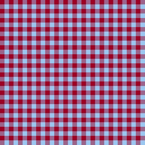 barn red and sky blue gingham, 1/4" squares 