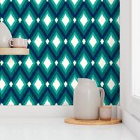 Navy and Teal Tribal Ikat Chevron