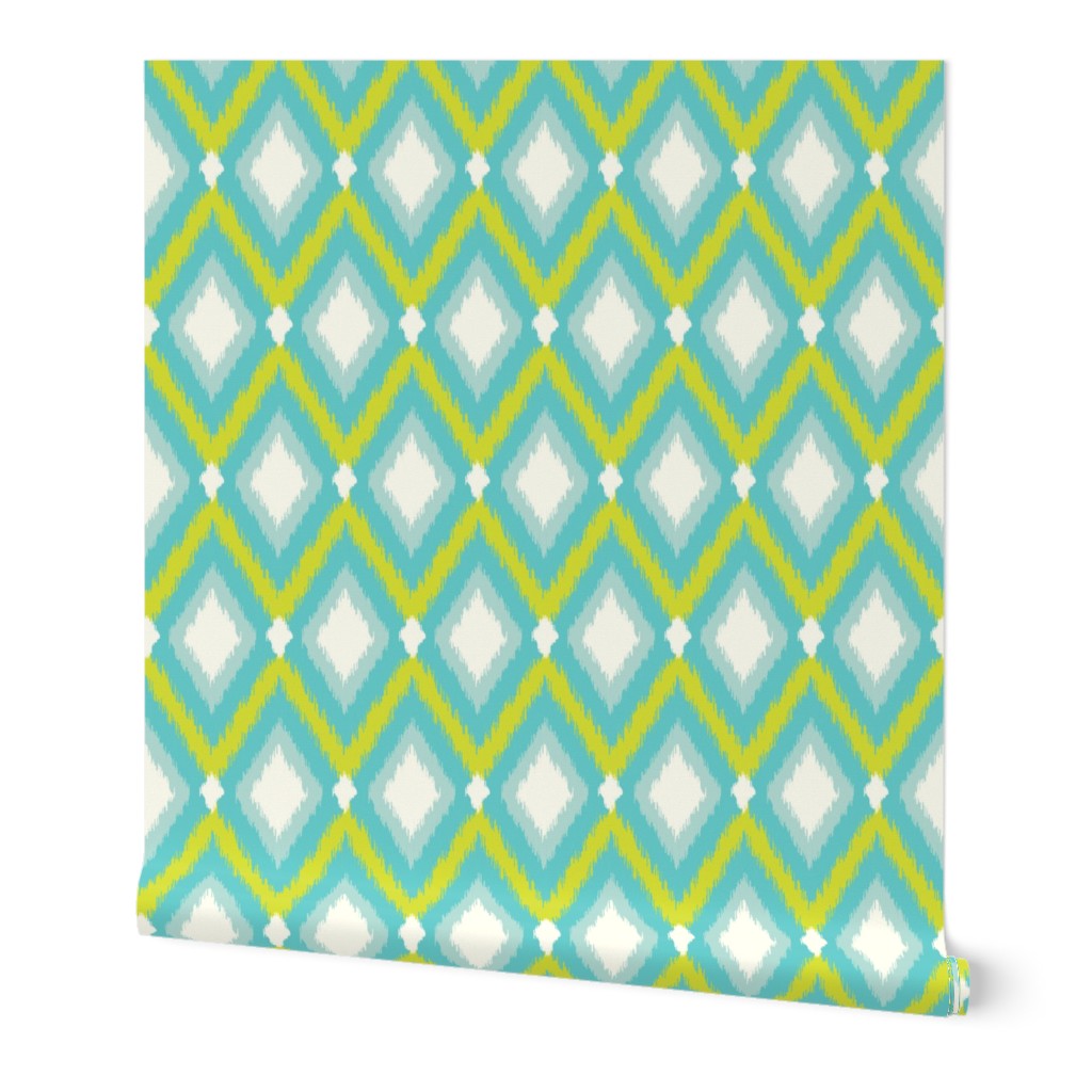 Turquoise and Lime Tribal Ikat Chevron