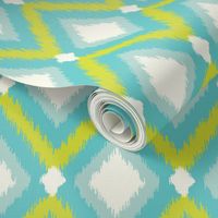 Turquoise and Lime Tribal Ikat Chevron