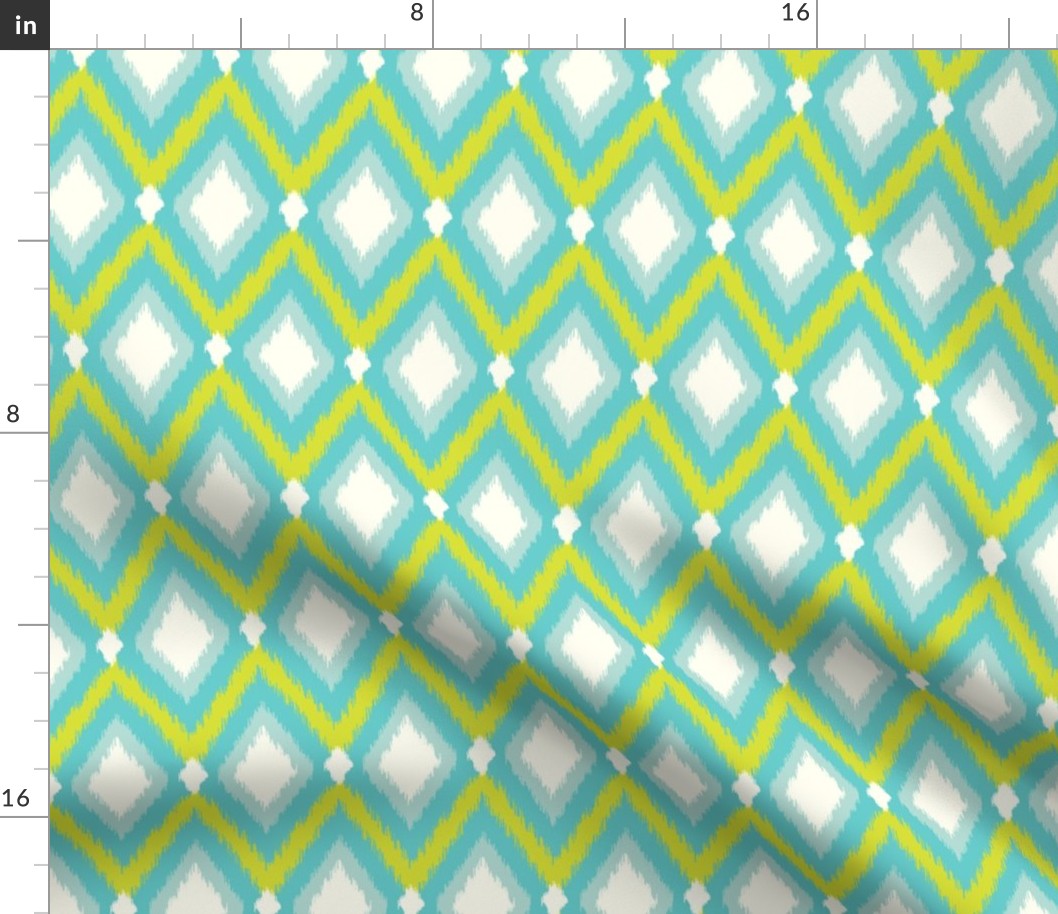 Turquoise and Lime Tribal Ikat Chevron