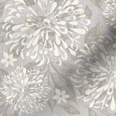 Taupe Grey Ivory Zinnia Garden Linen