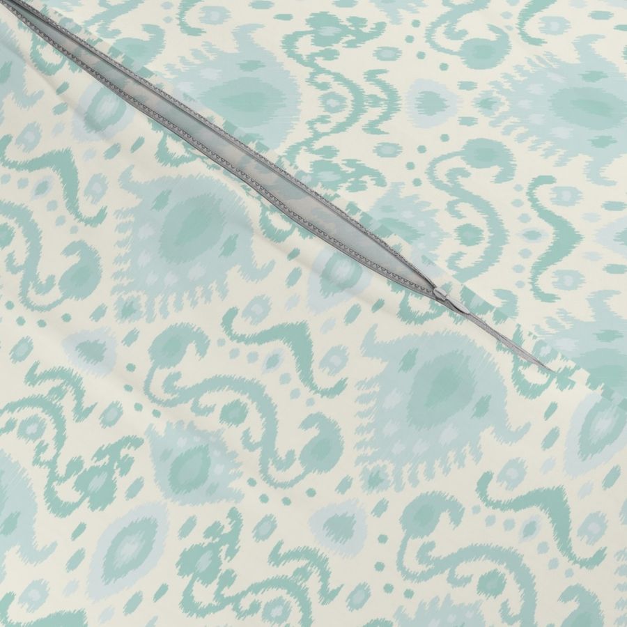 Ivory and Mint Ikat