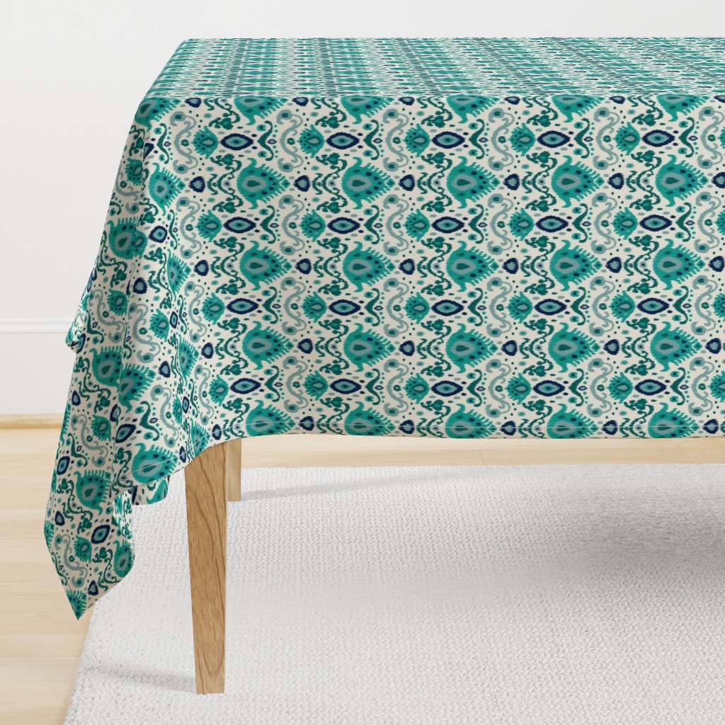 Ivory Teal and Navy Ikat