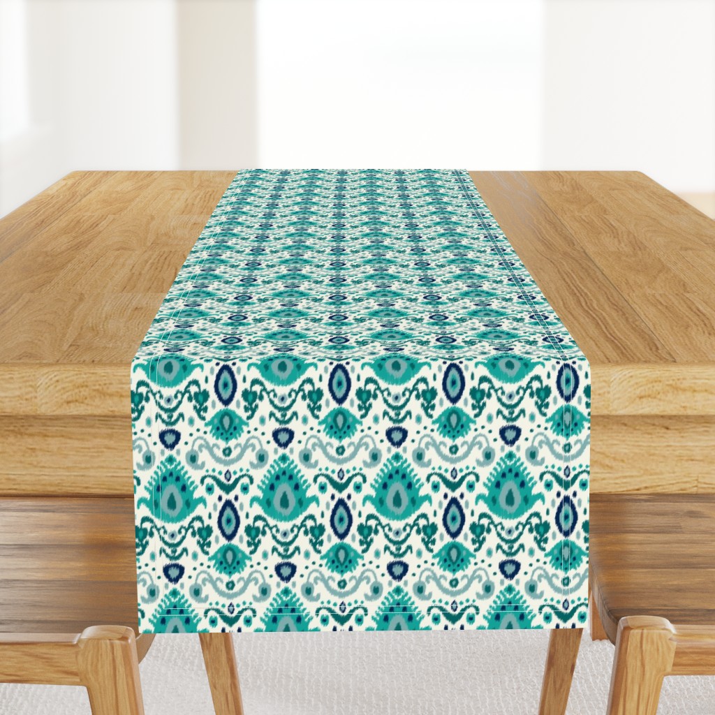 Ivory Teal and Navy Ikat