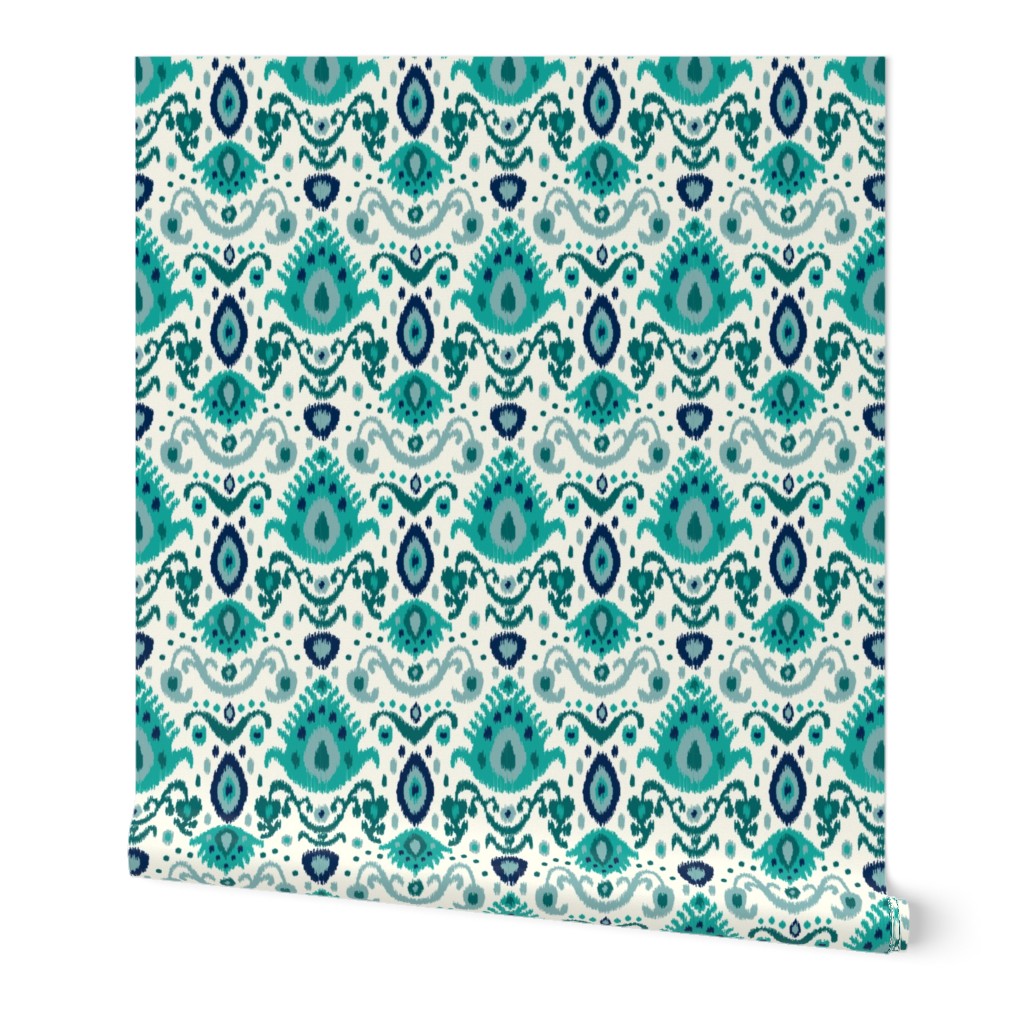 Ivory Teal and Navy Ikat