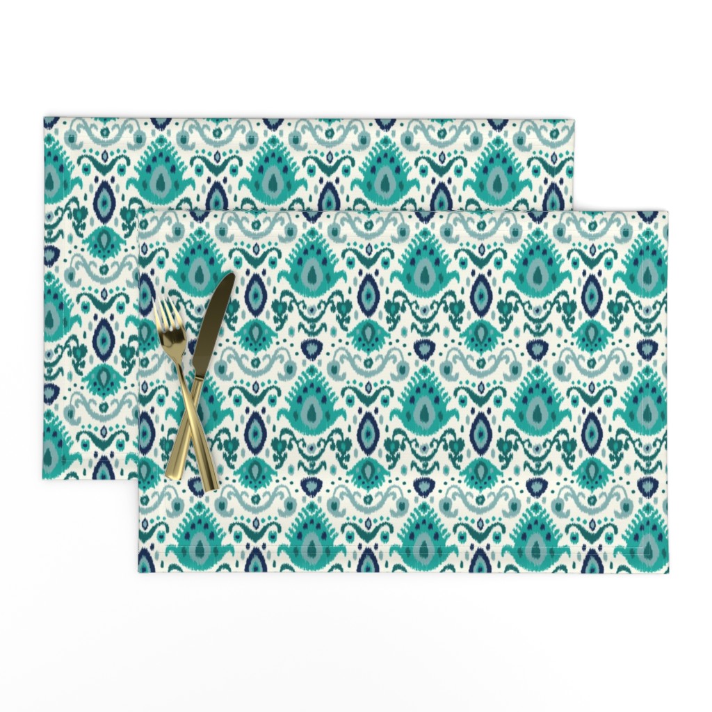 Ivory Teal and Navy Ikat