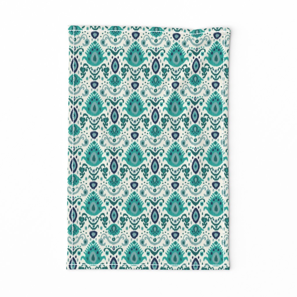 Ivory Teal and Navy Ikat