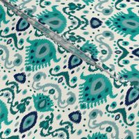 Ivory Teal and Navy Ikat