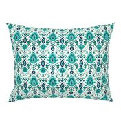 Ivory Teal and Navy Ikat