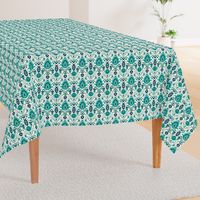 Ivory Teal and Navy Ikat