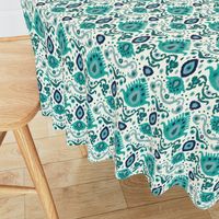 Ivory Teal and Navy Ikat