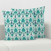 Ivory Teal and Navy Ikat