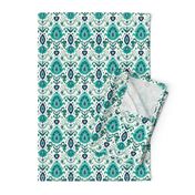 Ivory Teal and Navy Ikat