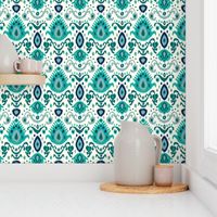 Ivory Teal and Navy Ikat