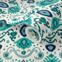 Ivory Teal and Navy Ikat