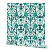 Ivory Teal and Navy Ikat