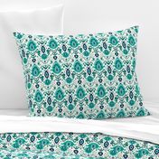 Ivory Teal and Navy Ikat