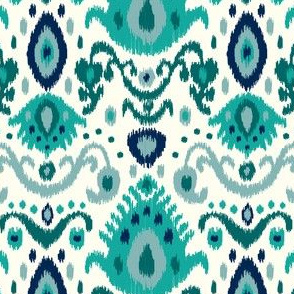 Ivory Teal and Navy Ikat