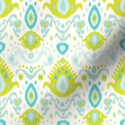 Ivory Lime and Turquoise Ikat