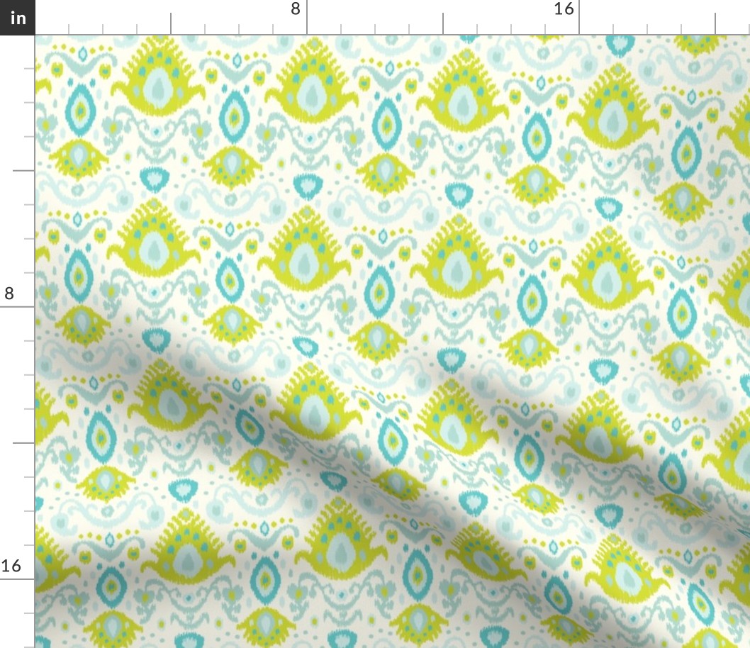 Ivory Lime and Turquoise Ikat