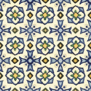 Blue and Yellow Flower Tile