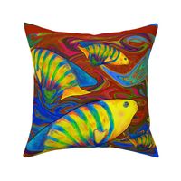 FISHES WAVES GOLD BROWN Pillow Panel