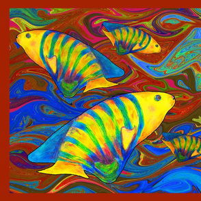 FISHES WAVES GOLD BROWN Pillow Panel