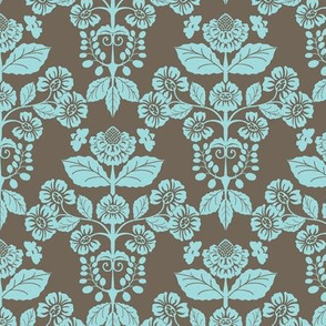 Modern Damask with Bees in coco and aqua-02