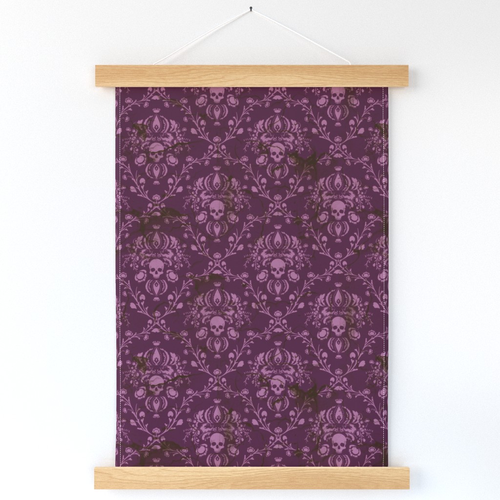 Orchid and Purple Skull Damask Distressed
