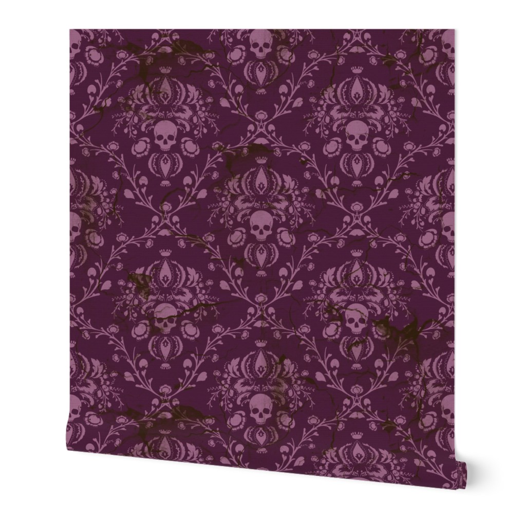 Orchid and Purple Skull Damask Distressed