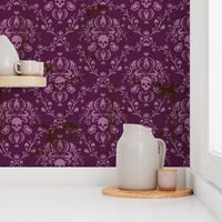 Orchid and Purple Skull Damask Distressed