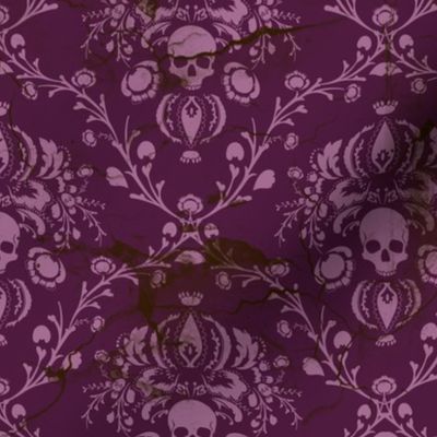 Orchid and Purple Skull Damask Distressed