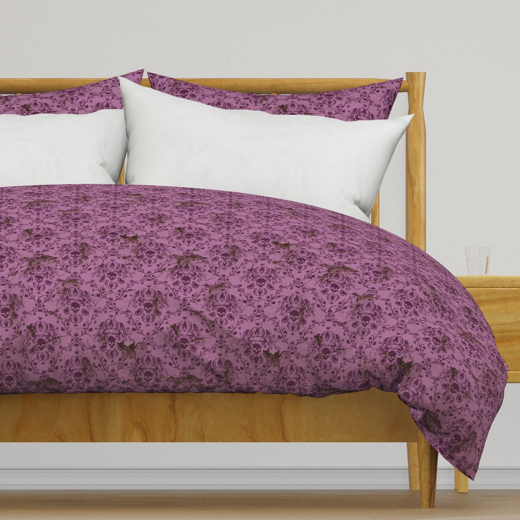 Plum and Orchid Skull Damask Distressed