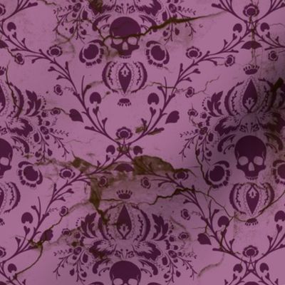 Plum and Orchid Skull Damask Distressed