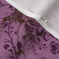 Plum and Orchid Skull Damask Distressed