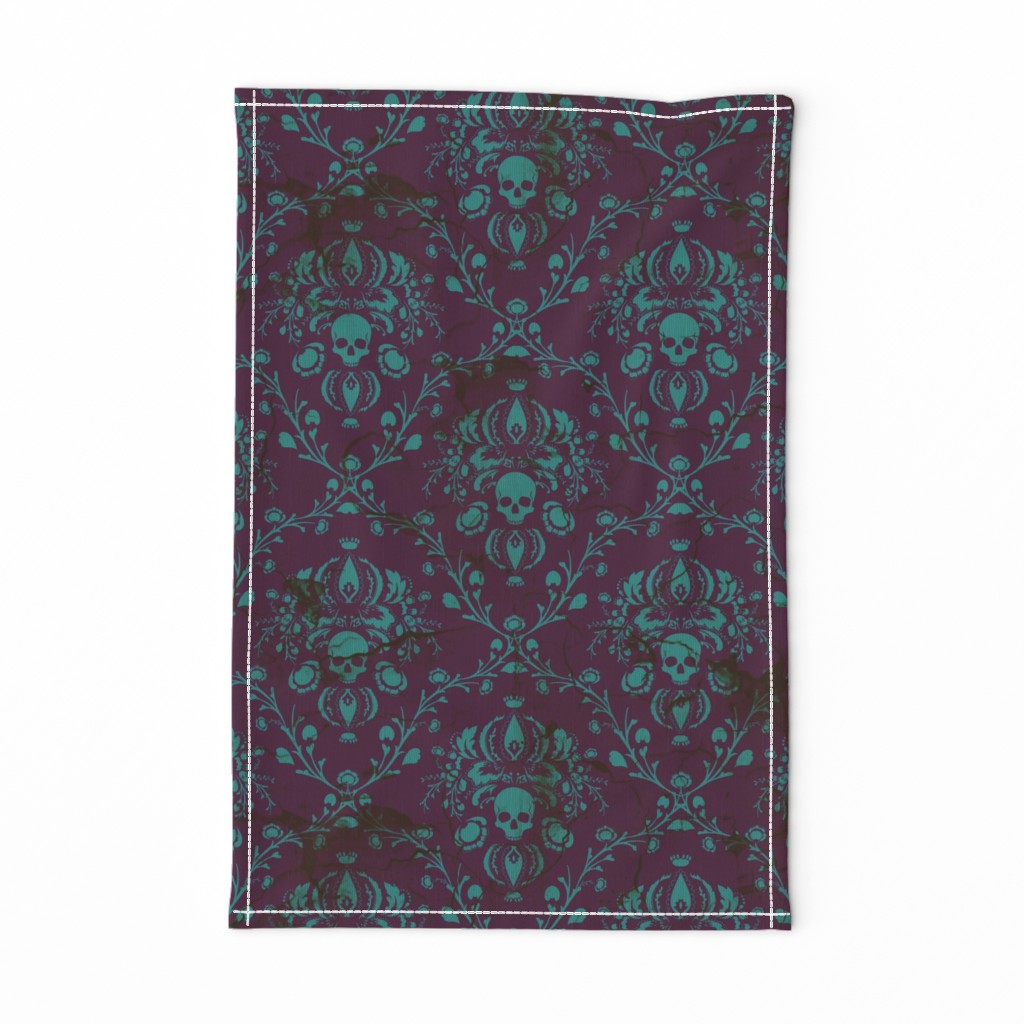 Teal on Plum Damask Distressed