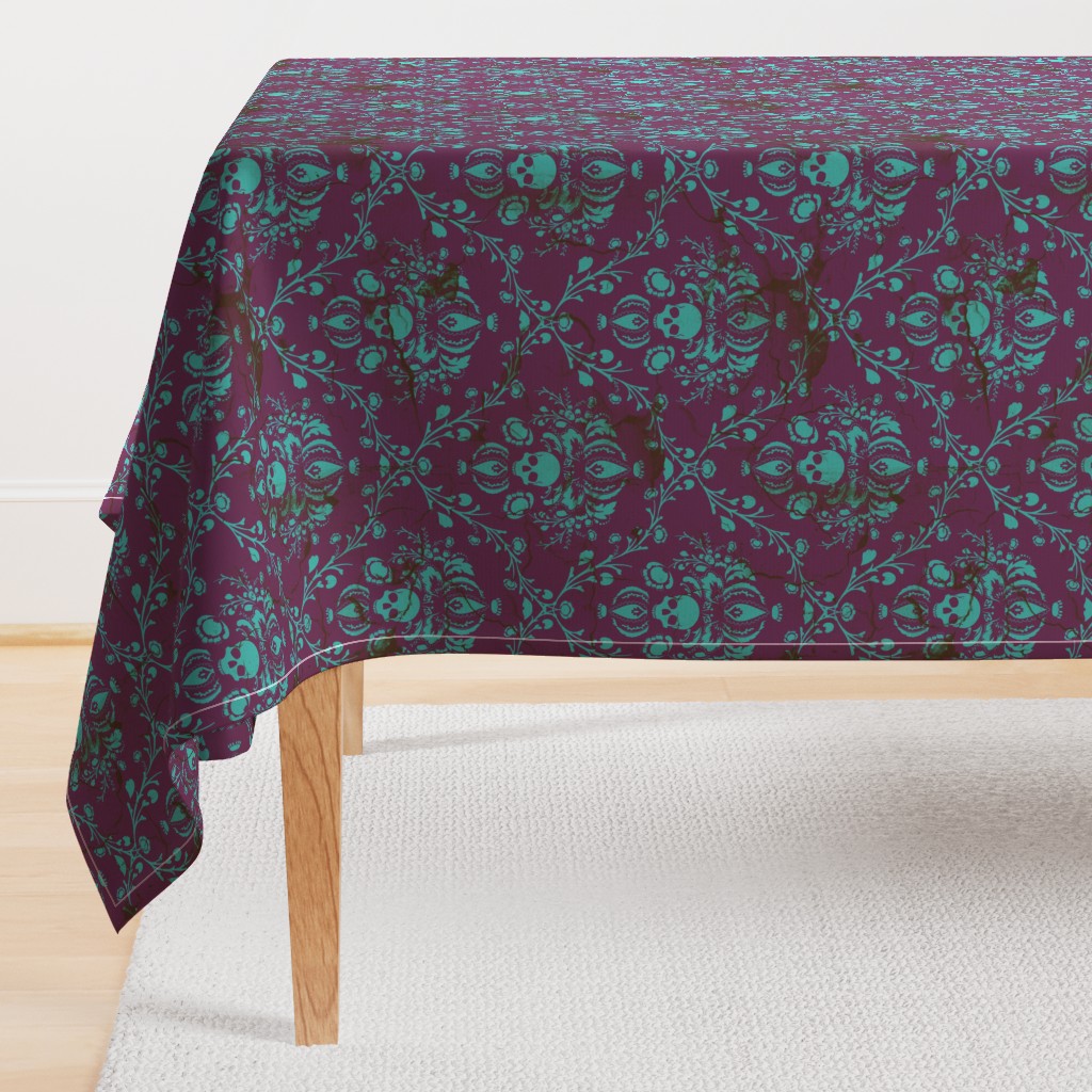 Teal on Plum Damask Distressed