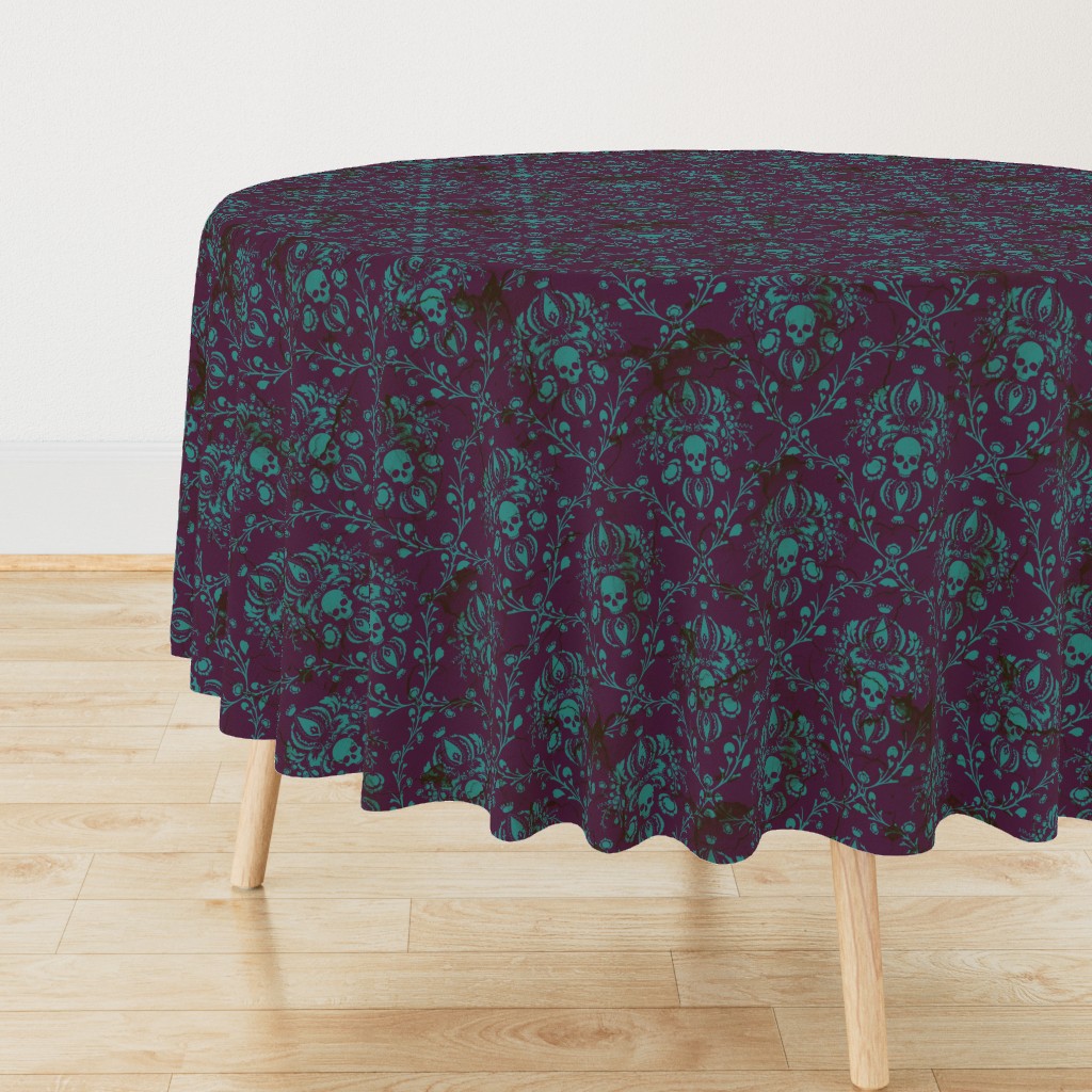 Teal on Plum Damask Distressed