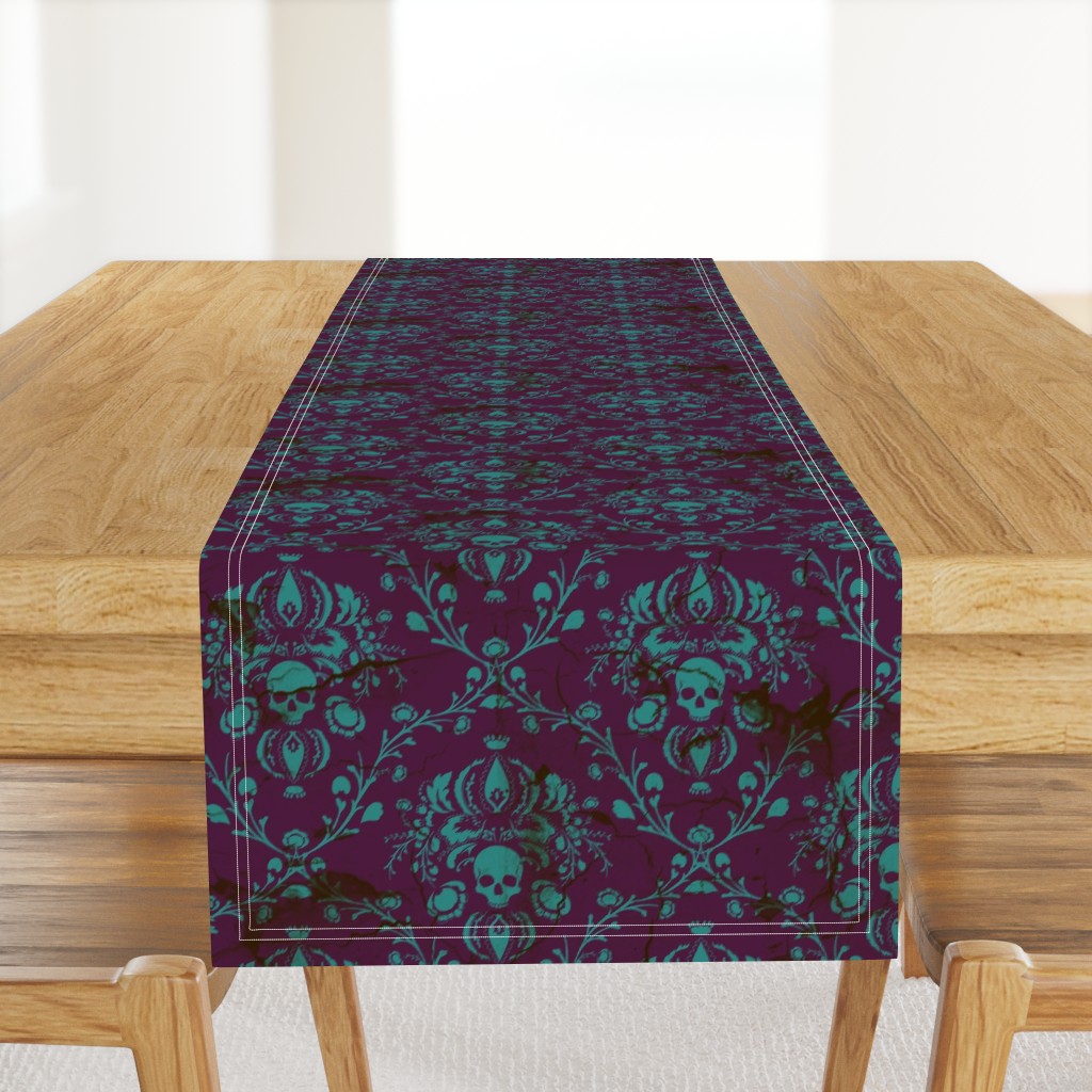 Teal on Plum Damask Distressed