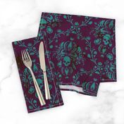 Teal on Plum Damask Distressed