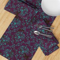 Teal on Plum Damask Distressed