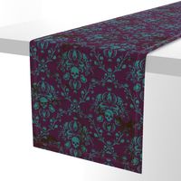 Teal on Plum Damask Distressed