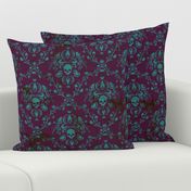 Teal on Plum Damask Distressed