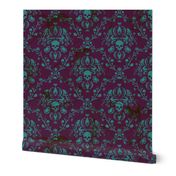 Teal on Plum Damask Distressed