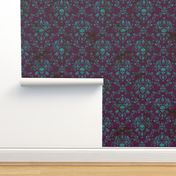 Teal on Plum Damask Distressed