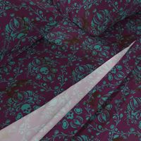 Teal on Plum Damask Distressed