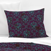 Teal on Plum Damask Distressed