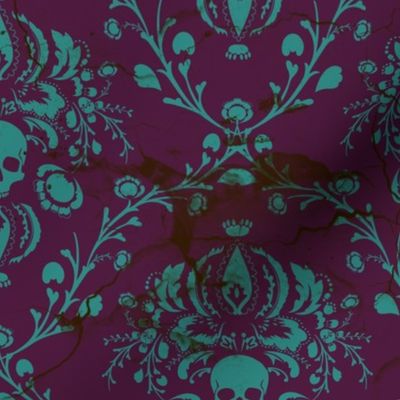 Teal on Plum Damask Distressed