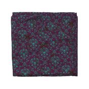 Teal on Plum Damask Distressed